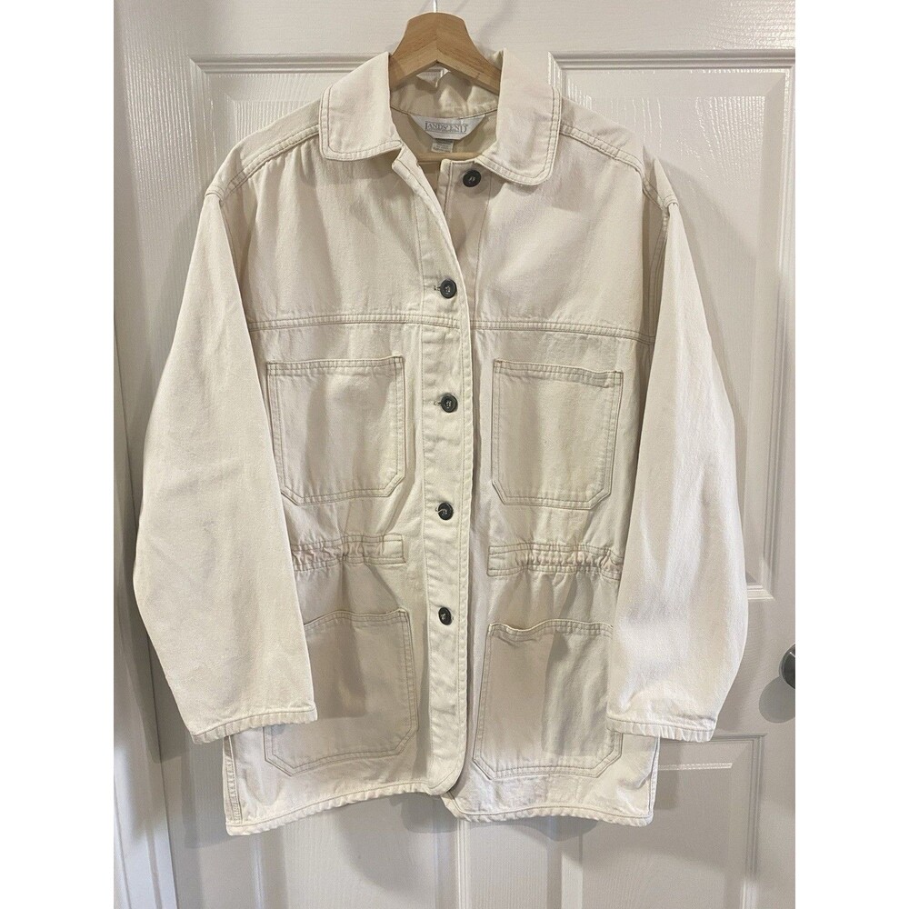 Lands’ End Canvas Chore Utility Barn Jacket Cream Cotton Small Vintage Cottage